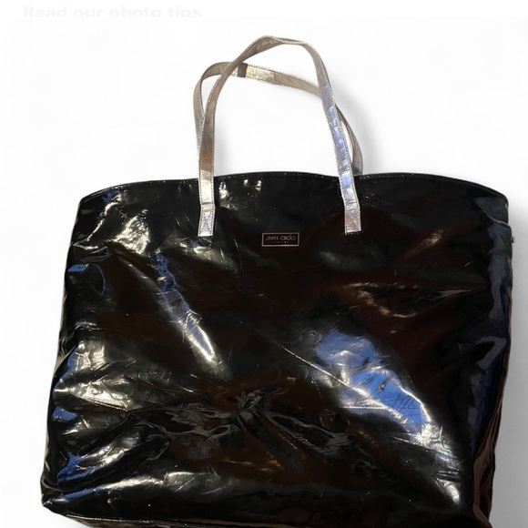 Jimmy Choo Black and Silver Glossy Tote Bag - Picture 1 of 9